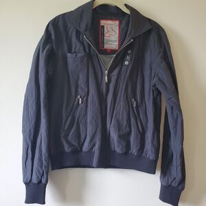 Breach Ladies Jacket Made In Italy Black Windbreaker Full Zip Size M Runs Small